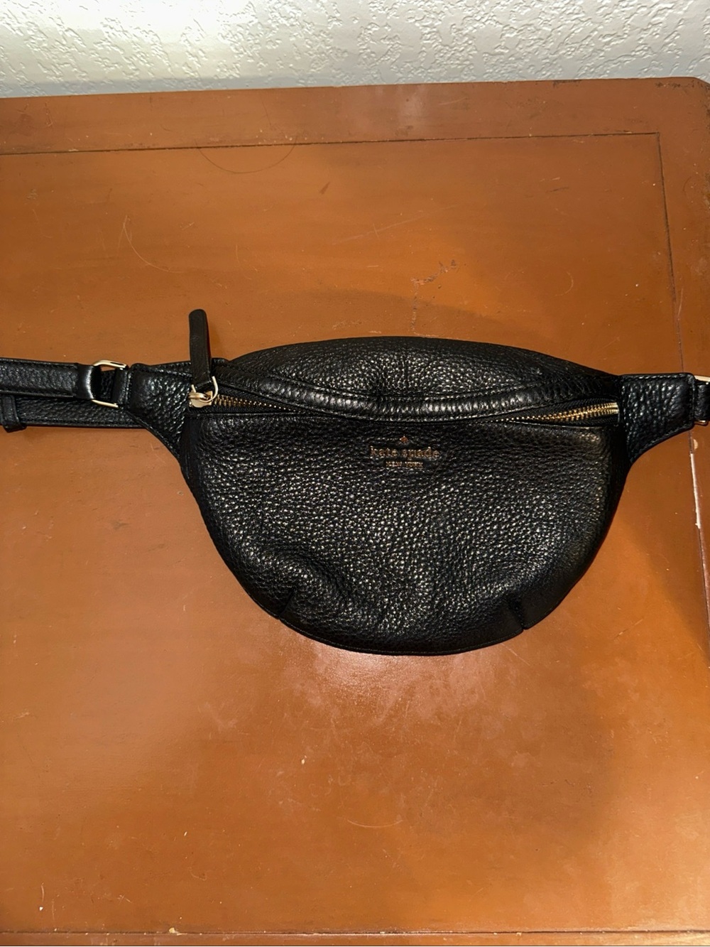 kate spade Black Pebbled Leather Belt Bag with Gold Hardware